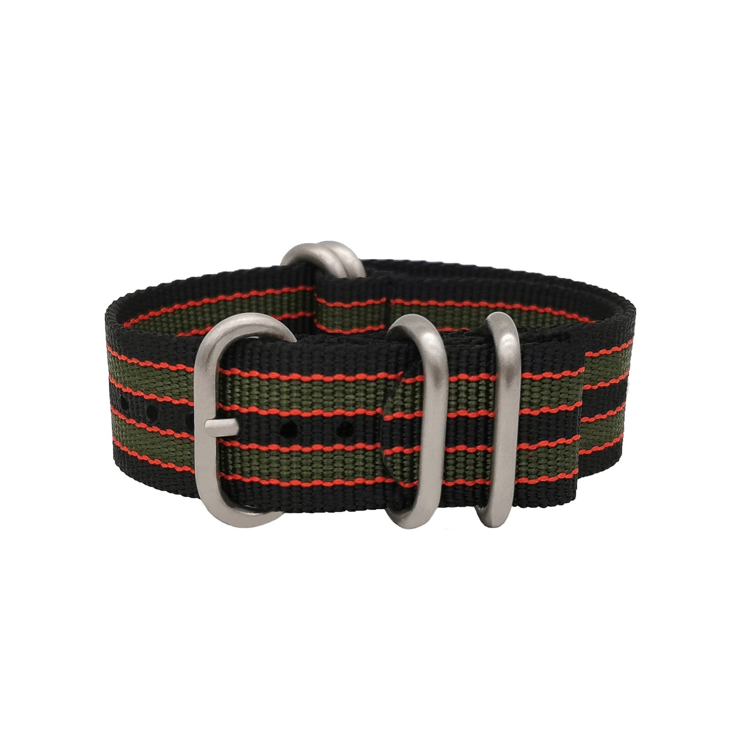 Cinturino Nato Masar ZULU 20mm James Bond Nylon - Fibbia in raso nero/rosso/verde - Uomo - Cinturino rigido e spesso 2mm