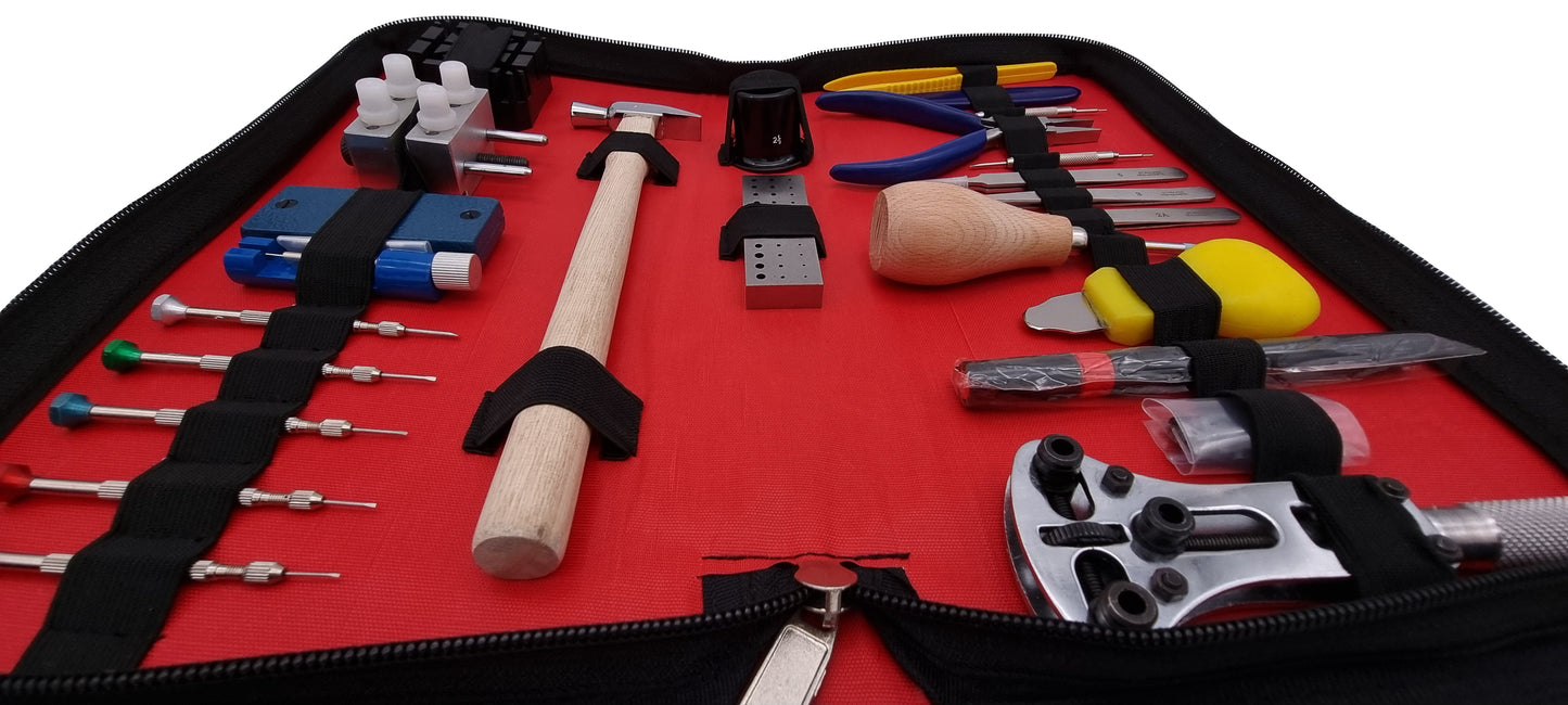 Kit di strumenti per la riparazione degli orologi Masar, orologiaio - Set in pelle