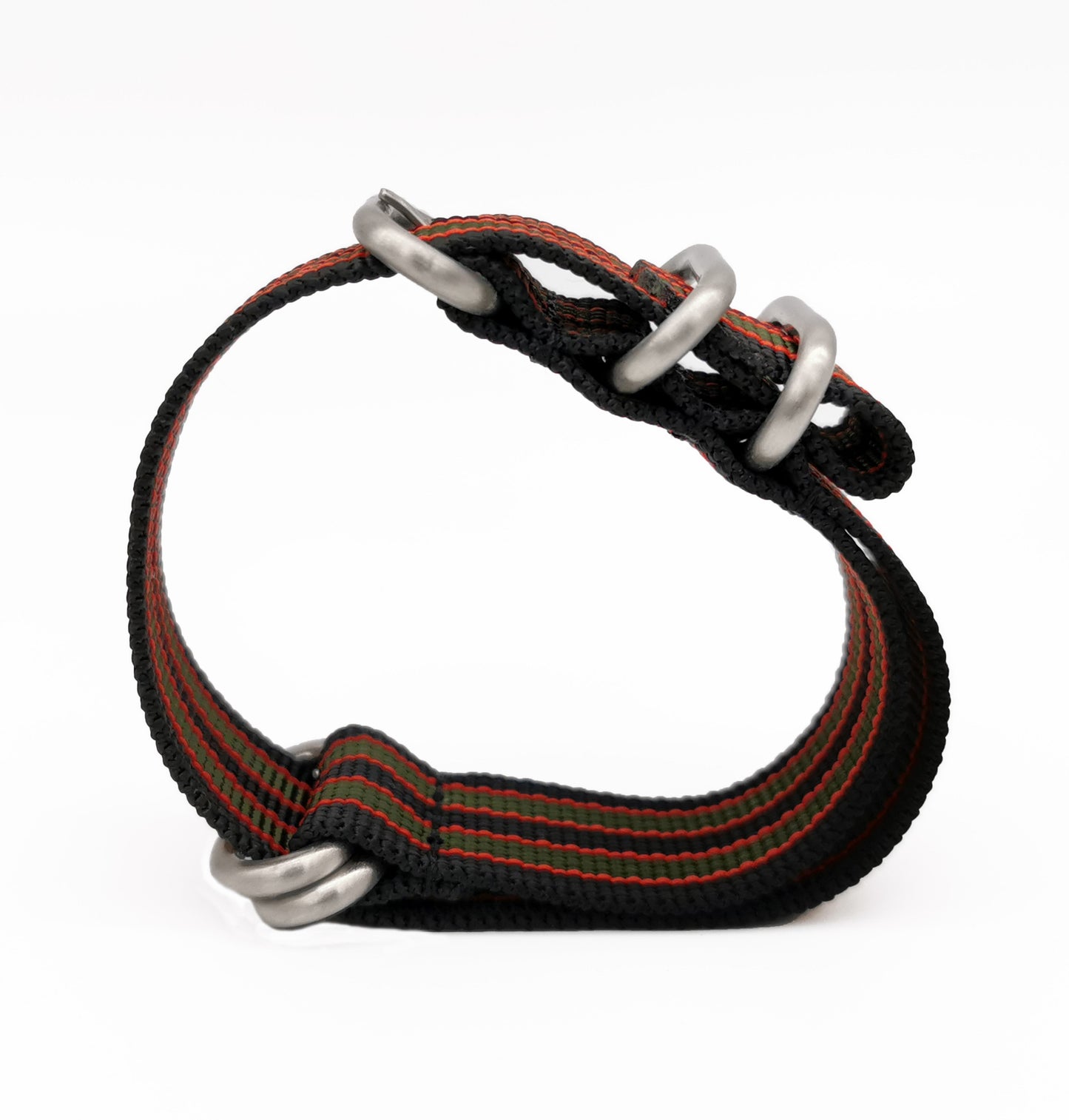 Cinturino Nato Masar ZULU 22mm James Bond Nylon - Fibbia in raso nero/rosso/verde - Uomo - Cinturino rigido e spesso 2mm