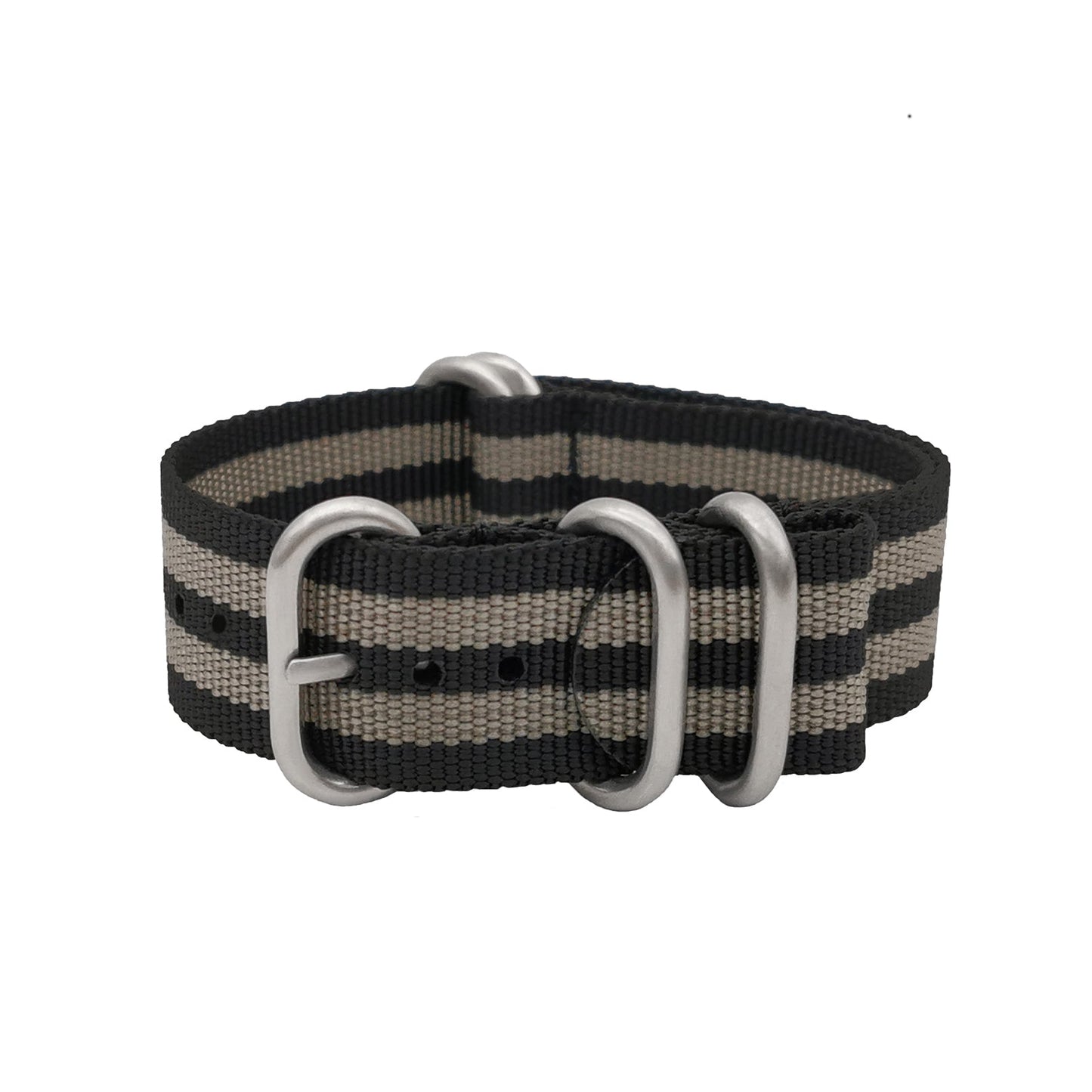 Masar ZULU Nylon Nero / Grigio / Fibbia Satinata / James Bond - Cinturino Orologio - Uomo - Rigido e Spesso 2mm