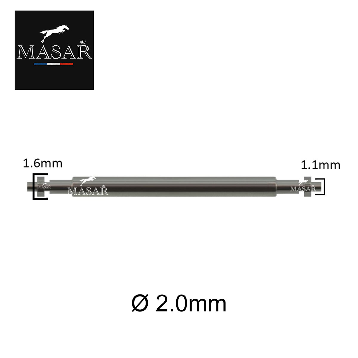 Masar 18mm a 24mm XFP Ø 2,0mm - Barrette a molla per cinturino orologio - Acciaio inossidabile 316L - 1,1mm - 2 pz