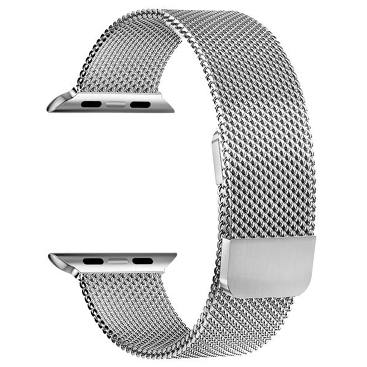 Bracciale in maglia milanese compatibile con cinturino Apple Watch iWatch - Doppia maglia milanese magnetica - Argento