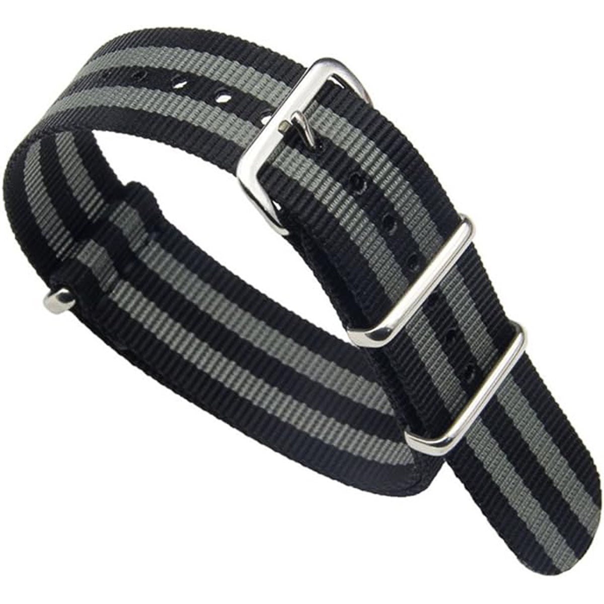 Cinturino per orologio Nato Masar nero con 2 cinturini grigi James Bond