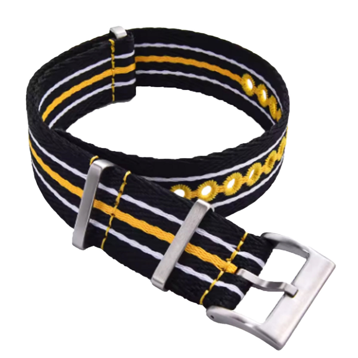 Cinturino Nato Masar Nero Giallo Bianco - Nylon Intrecciato 20mm 22mm