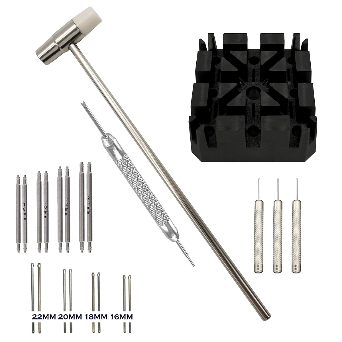 Kit Masar - Strumenti di riparazione - Maglie - Bracciali per orologi - con barre a molla e perni divisi