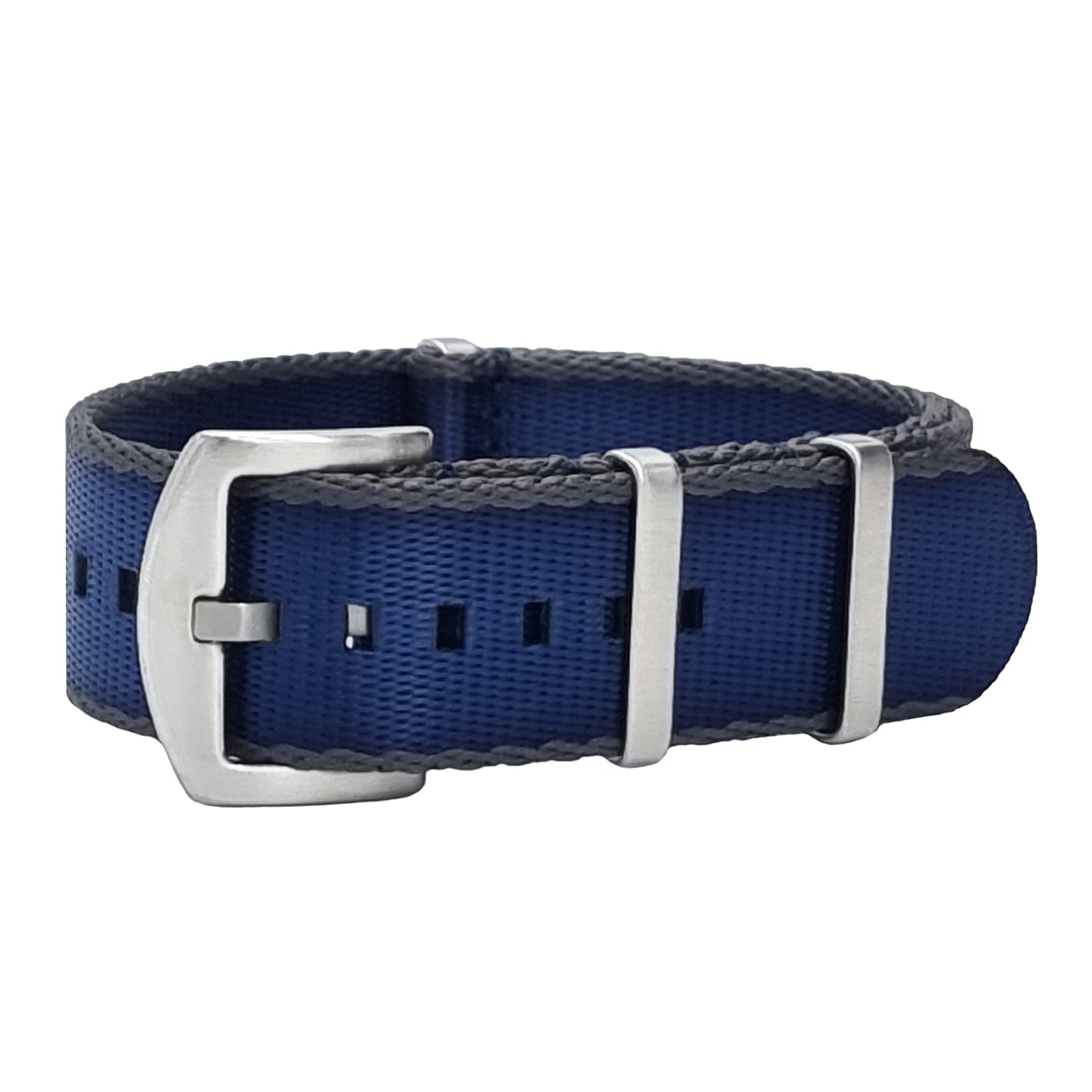 Masar NATO Nylon Grigio Scuro / Blu / Fibbia Satinata - Cinturino Orologio - Uomo