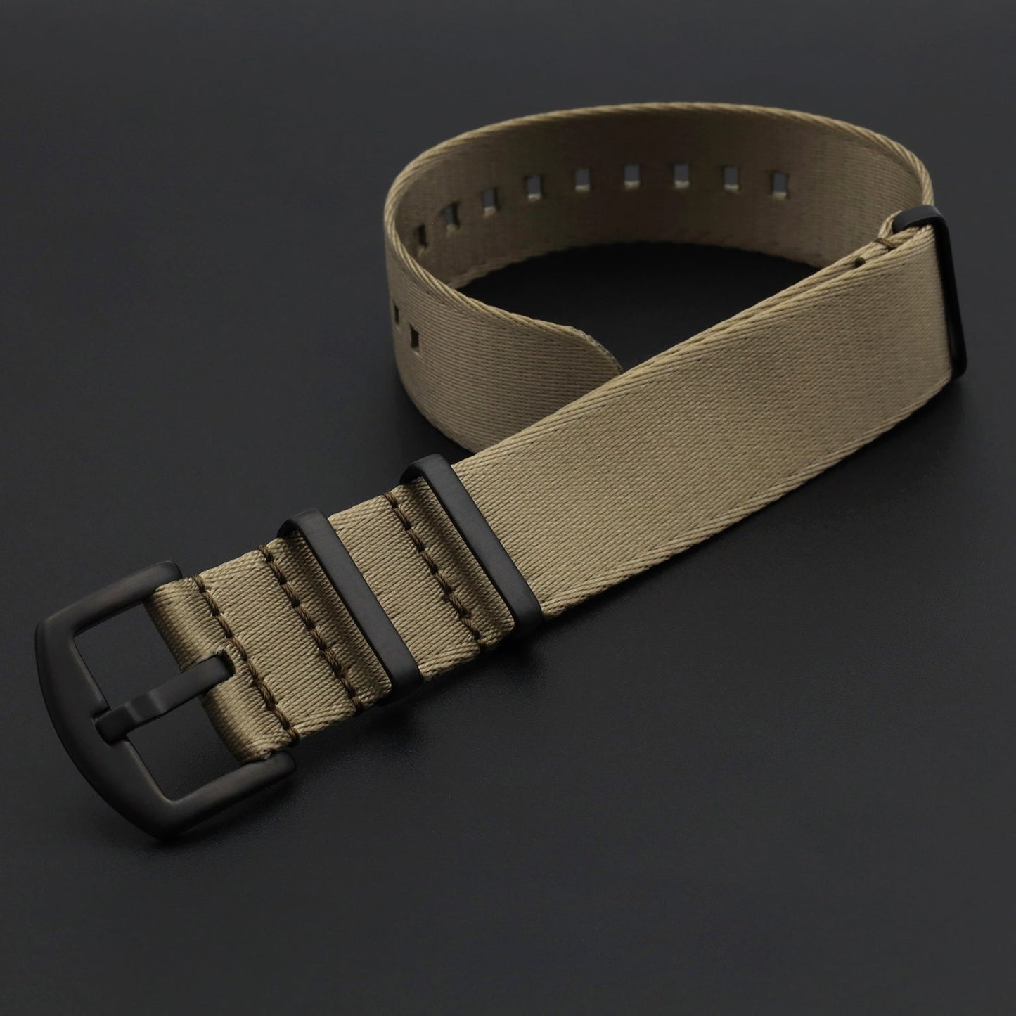 Masar NATO Nylon Khaki - Morbido - Fibbia Khaki / Nero - Cinturino Orologio - Uomo