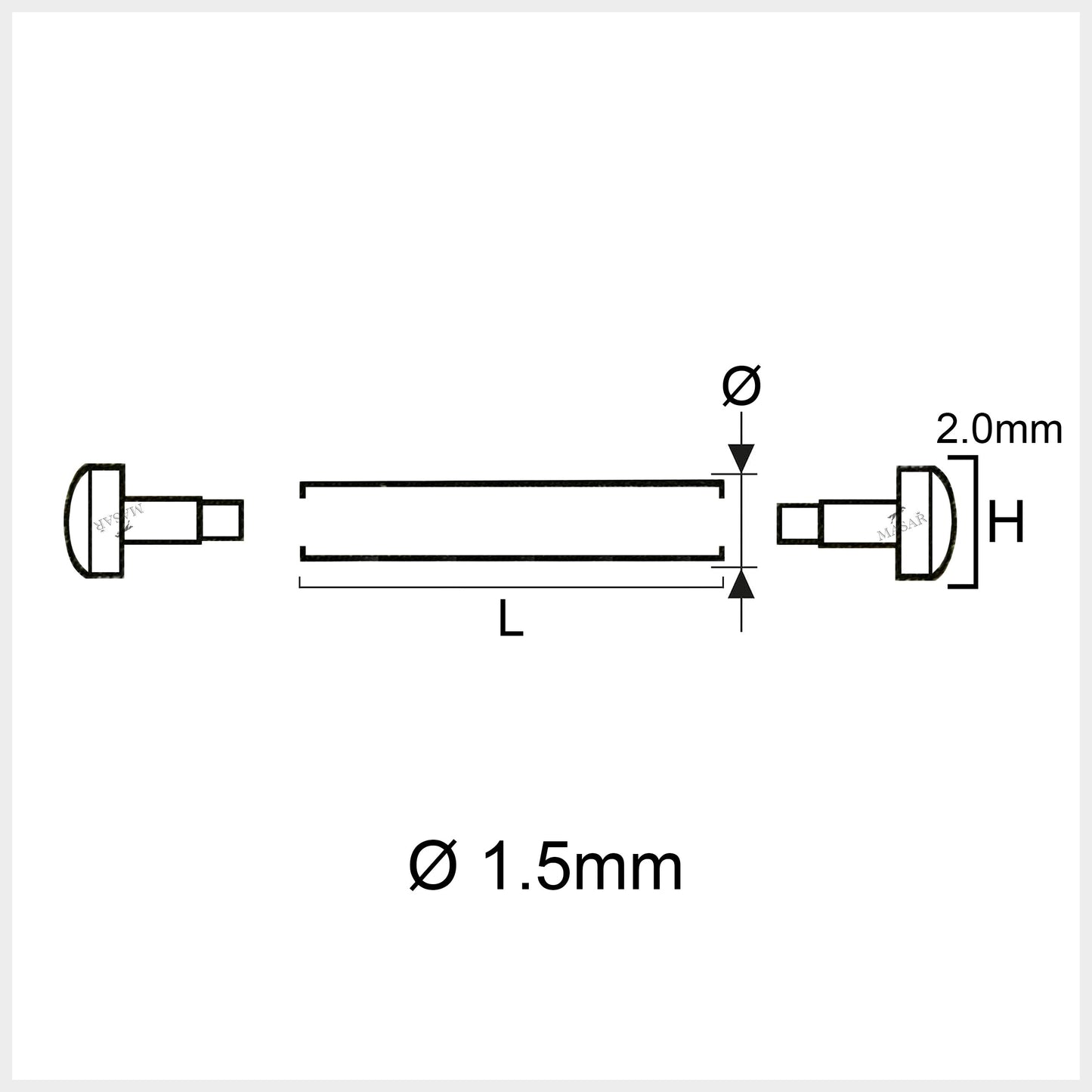 Rivetto - 10mm a 30mm - Ø 1,5mm - Testa H Ø 2,0mm - Chiusura per cinturino orologio - 2 Pz