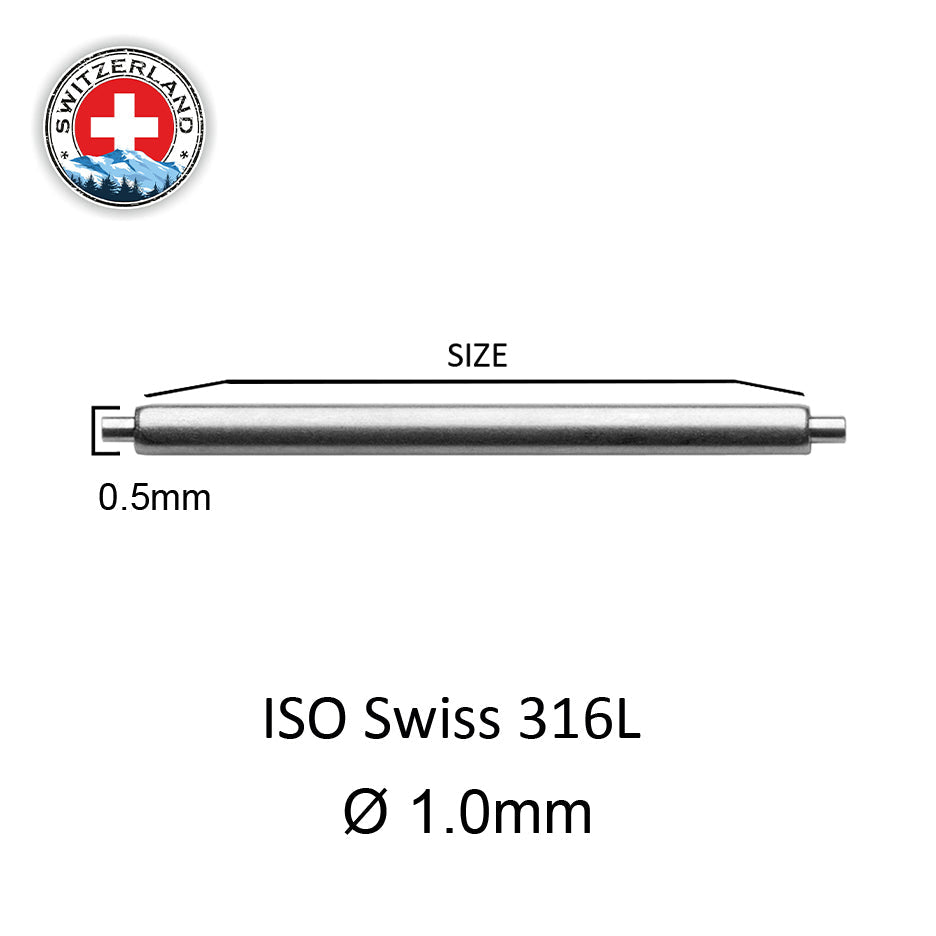Masar 6mm a 22mm XSS Ø 1,0mm - Barrette a molla per cinturini per orologi - Acciaio inossidabile 316L - 0,5mm - Swiss Made - 2 pz