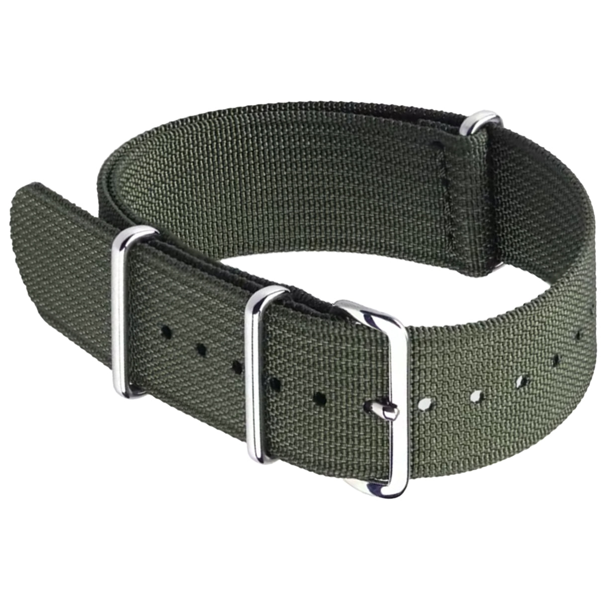 Cinturino NATO Masar verde militare - Tessuto in nylon G10 - Fibbia lucida