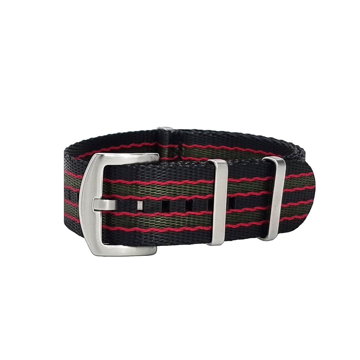 Masar NATO Nylon James Bond - Originale - Nero / Rosso / Verde / Fibbia Satinata - Cinturino Orologio - Uomo