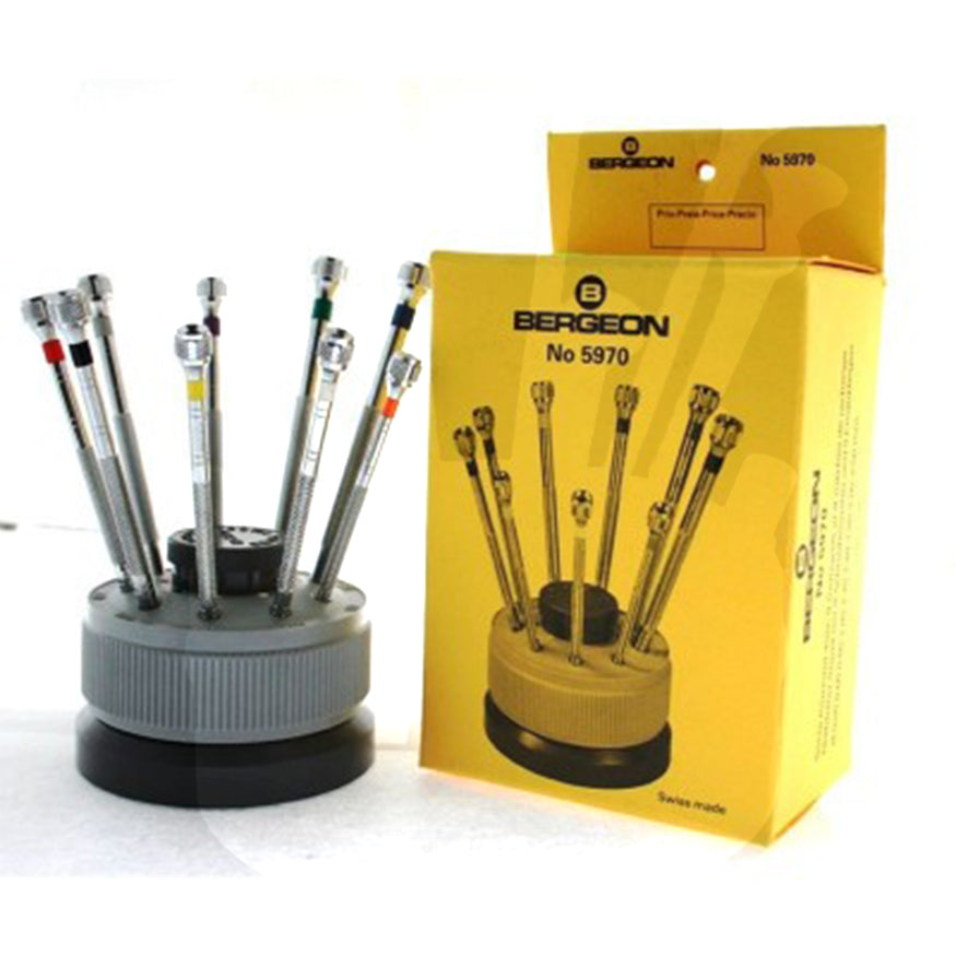 Kit 5970 Bergeon - Cacciavite con supporto girevole - ottone cromato