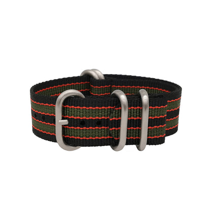 Cinturino Nato Masar ZULU 20mm James Bond Nylon - Fibbia in raso nero/rosso/verde - Uomo - Cinturino rigido e spesso 2mm