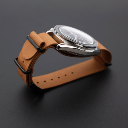 Cinturino per orologio Masar Premium da 16 a 24 mm - NATO in vera pelle - Marrone chiaro naturale - Fibbia nera