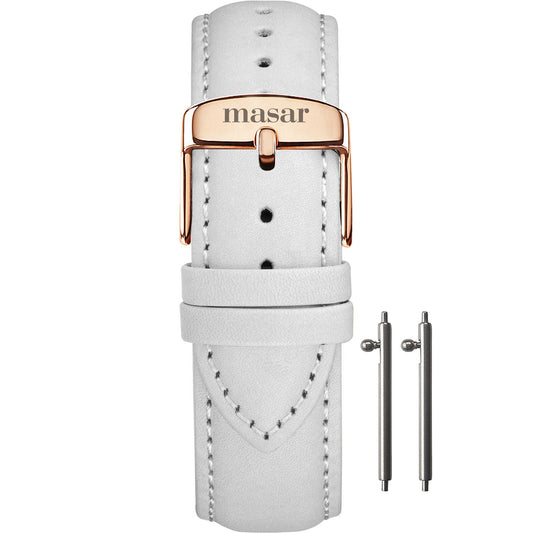 Masar 18mm Premium Quick Release - Pelle di vacchetta bianca - Fibbia oro rosa
