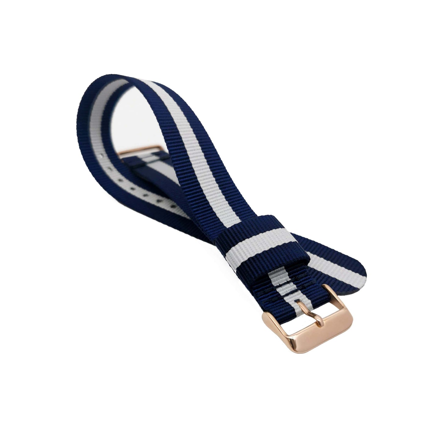 Masar NATO Nylon Blu Scuro / Bianco / Fibbia Oro Rosa - Glasgow - Cinturino Orologio