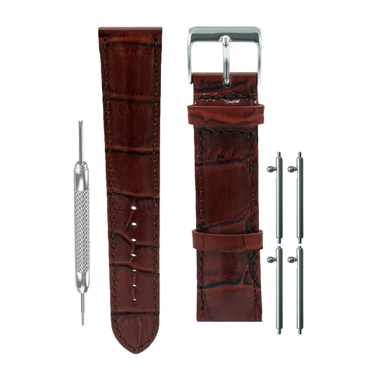 Masar 18mm a 24mm Cinturini per orologi in pelle di vitello italiana a sgancio rapido con grana di coccodrillo - Lucido - Marrone