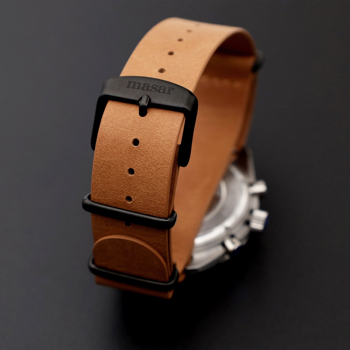 Cinturino per orologio Masar Premium da 16 a 24 mm - NATO in vera pelle - Marrone chiaro naturale - Fibbia nera