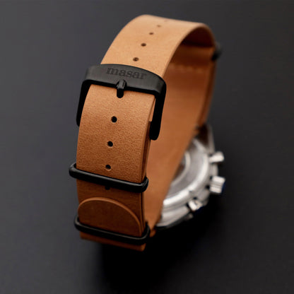 Cinturino per orologio Masar Premium da 16 a 24 mm - NATO in vera pelle - Marrone chiaro naturale - Fibbia nera