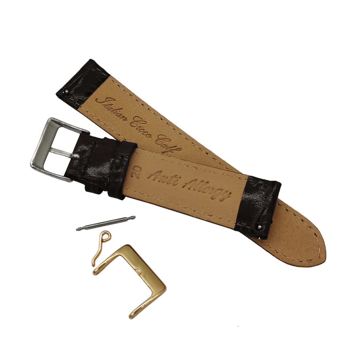 Cinturini per orologi in pelle di vitello italiana da 18 mm a 24 mm con sgancio rapido, grana di coccodrillo - lucido - nero