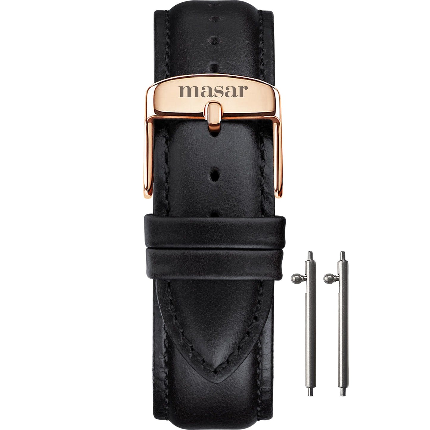 Masar 18mm a 22mm Premium Quick Release - Pelle di vacchetta nera - Fibbia oro rosa