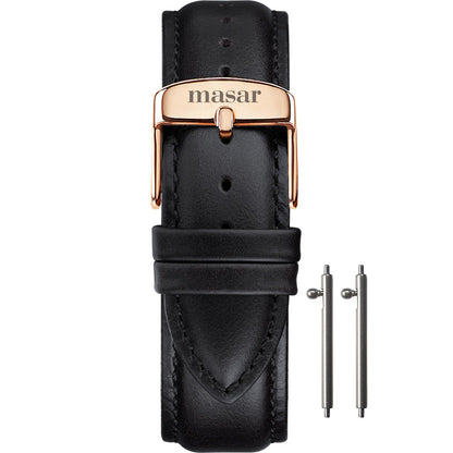 Masar 18mm a 22mm Premium Quick Release - Pelle di vacchetta nera - Fibbia oro rosa