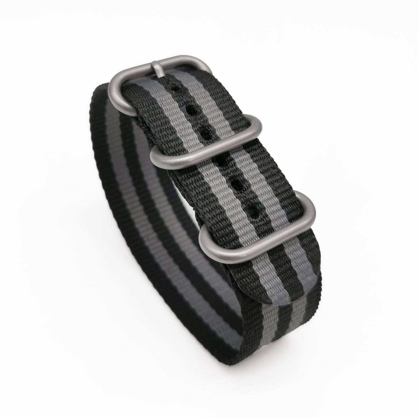 Masar ZULU Nylon Grigio / Nero / Fibbia Satinata - Speciale - Cinturino per Orologio Sottile