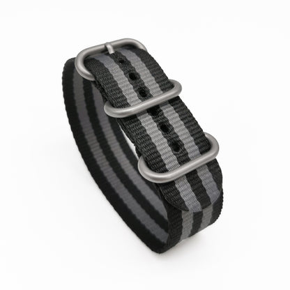 Masar ZULU Nylon Grigio / Nero / Fibbia Satinata - Speciale - Cinturino per Orologio Sottile