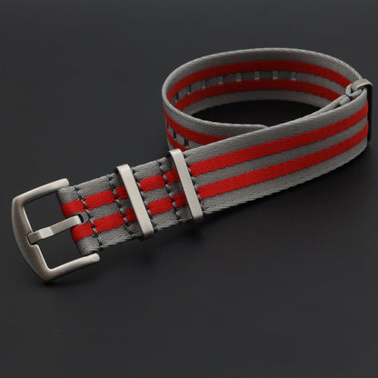 Cinturino per orologio da uomo Masar NATO in nylon grigio con 2 strisce rosse - Fibbia satinata