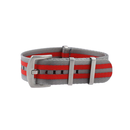 Cinturino per orologio da uomo Masar NATO in nylon grigio con 2 strisce rosse - Fibbia satinata