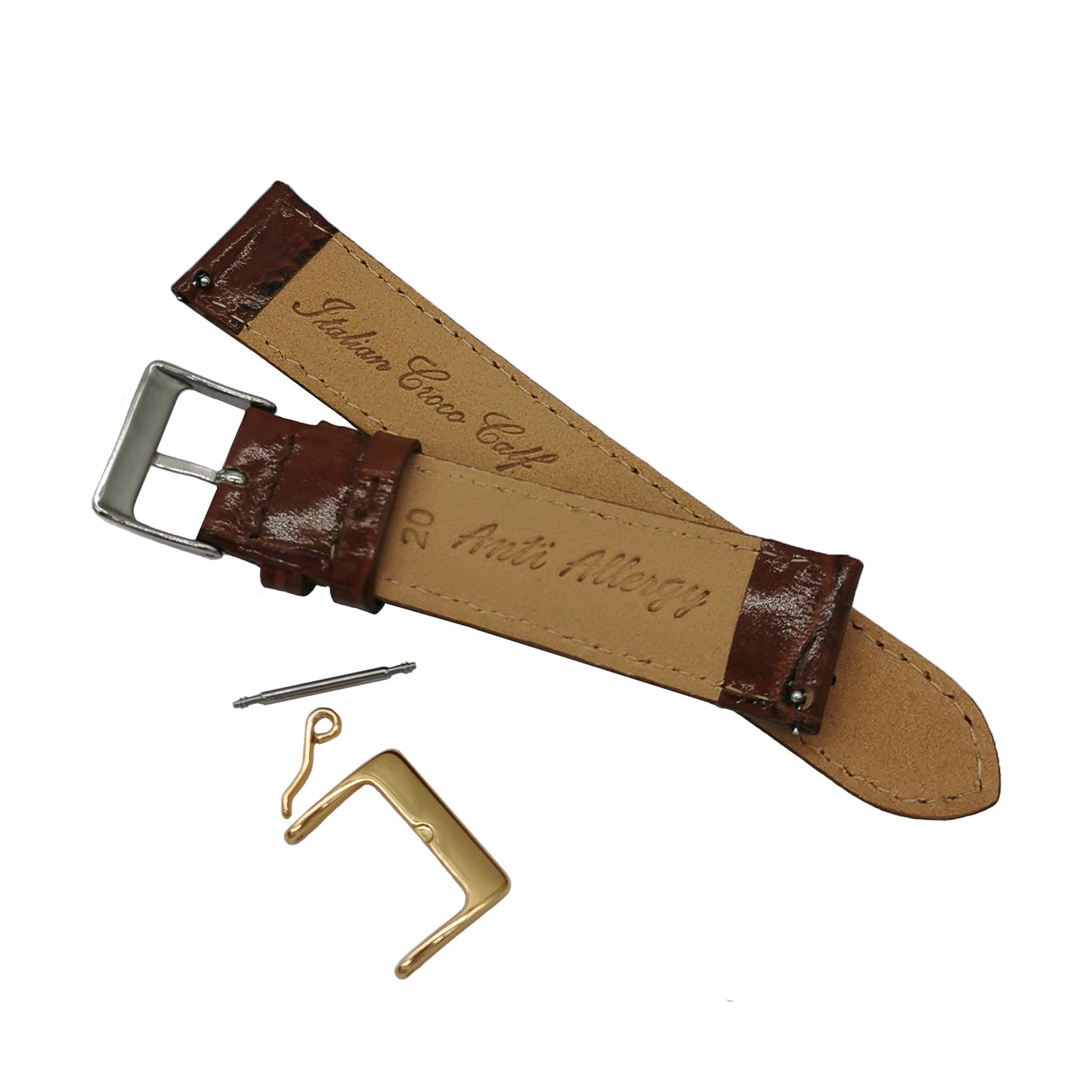 Masar 18mm a 24mm Cinturini per orologi in pelle di vitello italiana a sgancio rapido con grana di coccodrillo - Lucido - Marrone
