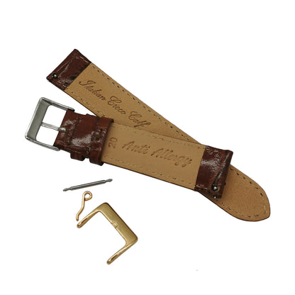 Masar 18mm a 24mm Cinturini per orologi in pelle di vitello italiana a sgancio rapido con grana di coccodrillo - Lucido - Marrone