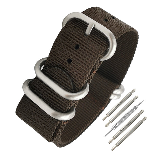 Cinturino Nato Masar ZULU 22mm Nylon - Marrone / Fibbia Satinata - Uomo - Cinturino Rigido e Spesso 2mm