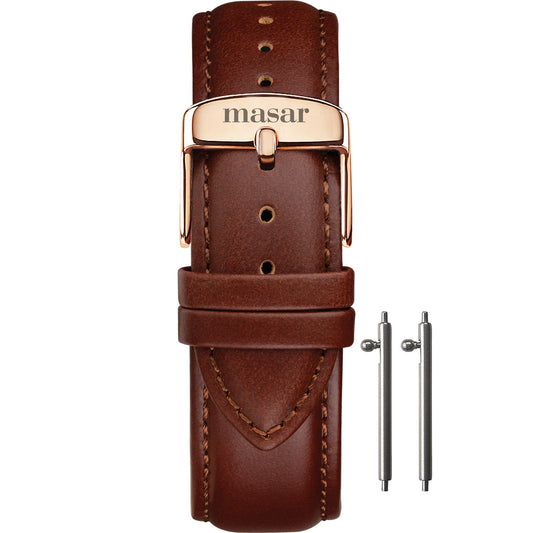 Masar 18mm a 22mm Premium Quick Release - Pelle di vacchetta marrone - Fibbia oro rosa