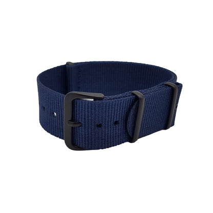 Cinturino NATO Masar da 20 mm in nylon blu navy scuro/fibbia nera - Morbido - Orologi da uomo e da donna leggeri - Spessore 1 mm