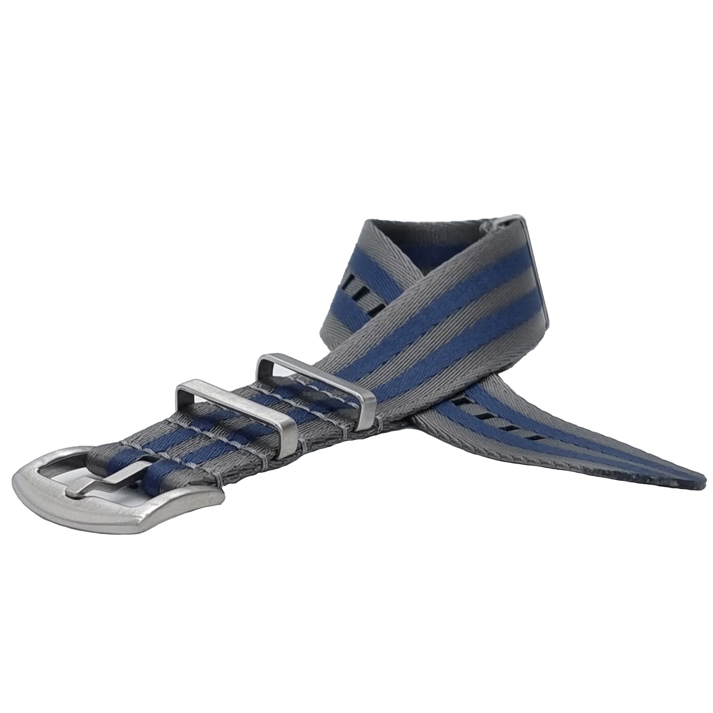Masar NATO Nylon Grigio / Blu / Fibbia Satinata - Morbido - Cinturino Orologio - Uomo