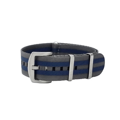 Masar NATO Nylon Grigio / Blu / Fibbia Satinata - Morbido - Cinturino Orologio - Uomo