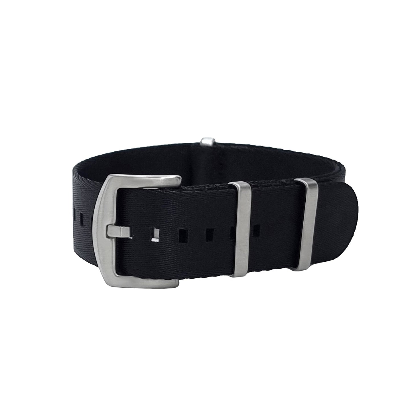 Masar NATO Nylon Nero / Fibbia Satinata - Morbido - Cinturino Orologio - Uomo