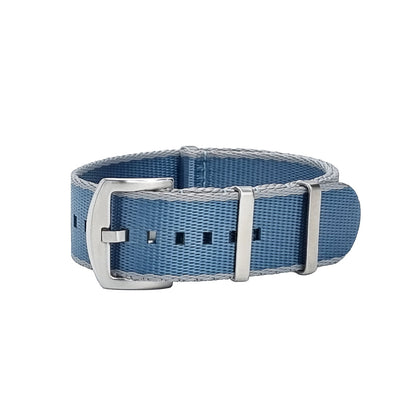 Masar NATO Nylon Grigio Chiaro / Blu / Fibbia Satinata - Cinturino Orologio - Uomo