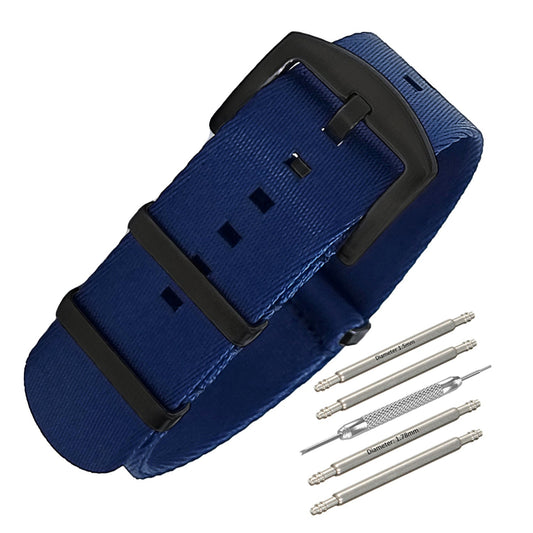 Cinturino per orologio Masar NATO in nylon blu/nero con fibbia - Morbido - Uomo