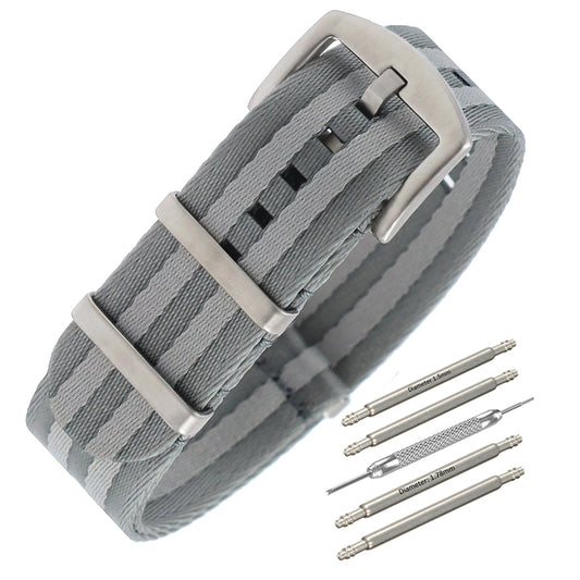 Cinturino per orologio da uomo Masar NATO in nylon morbido grigio chiaro con 2 cinturini e fibbia satinata