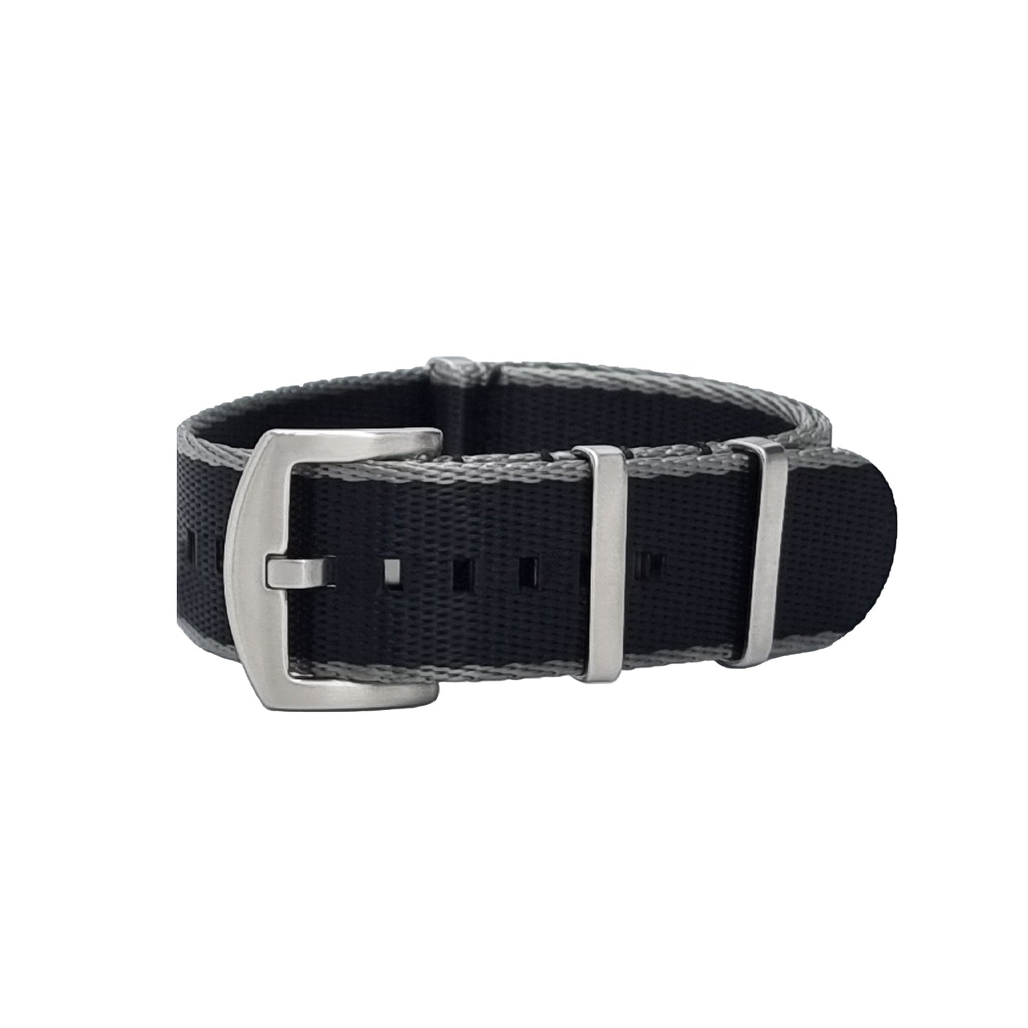Masar NATO Nylon Grigio / Nero / Fibbia Satinata - Cinturino Orologio - Uomo