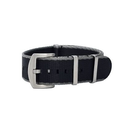 Masar NATO Nylon Grigio / Nero / Fibbia Satinata - Cinturino Orologio - Uomo