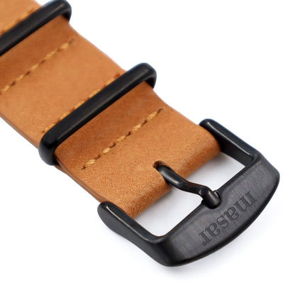 Cinturino per orologio Masar Premium da 16 a 24 mm - NATO in vera pelle - Marrone chiaro naturale - Fibbia nera