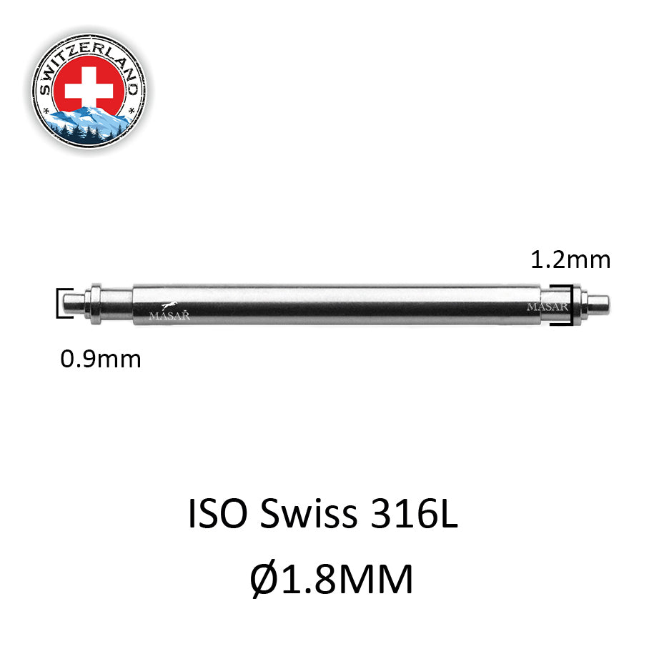 Barrette a molla XTS da 12 mm a 24 mm Ø 1,8 mm - Compatibili con Rolex - Acciaio inossidabile 316L - 0,9 mm - Swiss Made - 2 pezzi