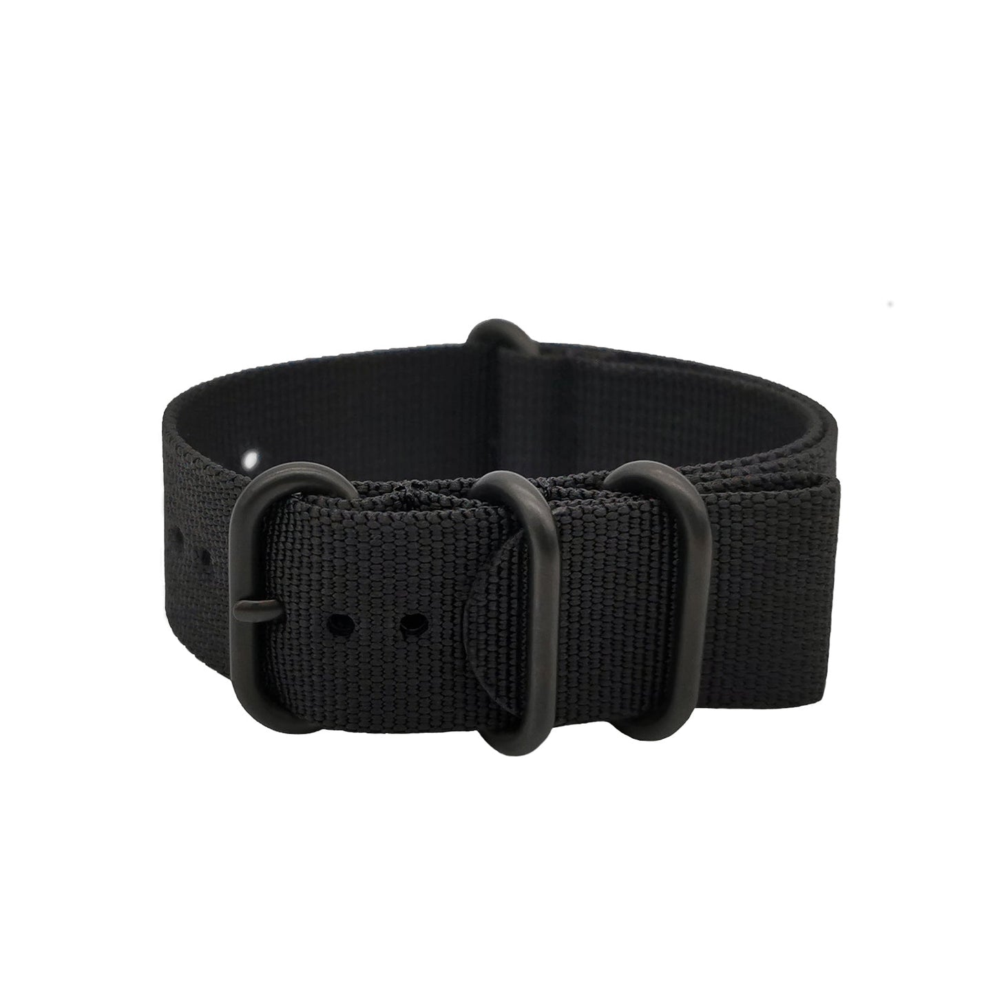 Cinturino Nato Masar ZULU 22mm Nylon - Nero / Nero Completo - Uomo - Cinturino rigido e spesso da 2mm