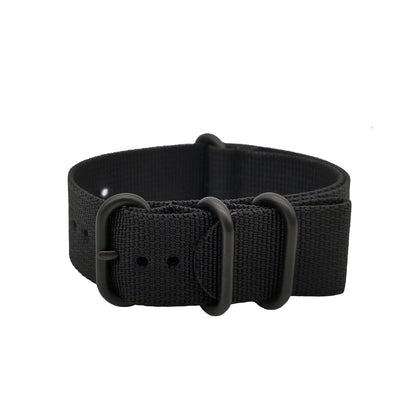 Cinturino Nato Masar ZULU 22mm Nylon - Nero / Nero Completo - Uomo - Cinturino rigido e spesso da 2mm