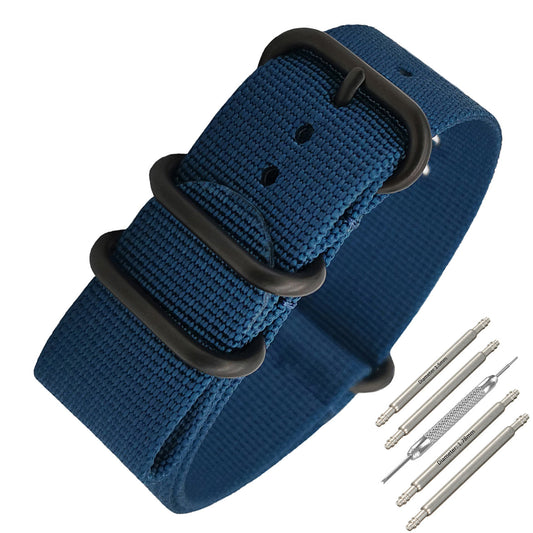 Cinturino Nato in nylon Masar ZULU da 24 mm - Fibbia blu/nera - Uomo - Cinturino rigido spesso 2 mm
