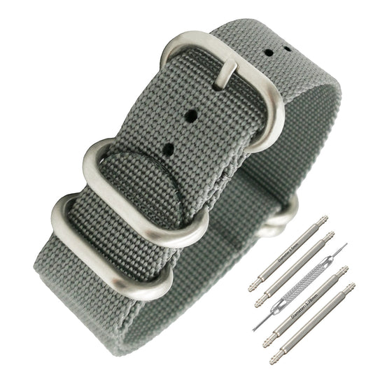 Masar ZULU Nato Grey Steel | Cinturino per orologio da uomo Heavy Duty - Rigido e spesso 2 mm - Grigio/Raso