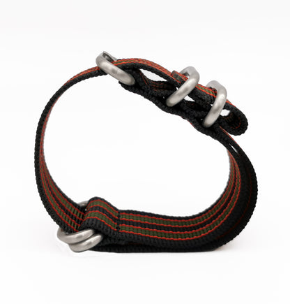 Cinturino Nato Masar ZULU 22mm James Bond Nylon - Fibbia in raso nero/rosso/verde - Uomo - Cinturino rigido e spesso 2mm